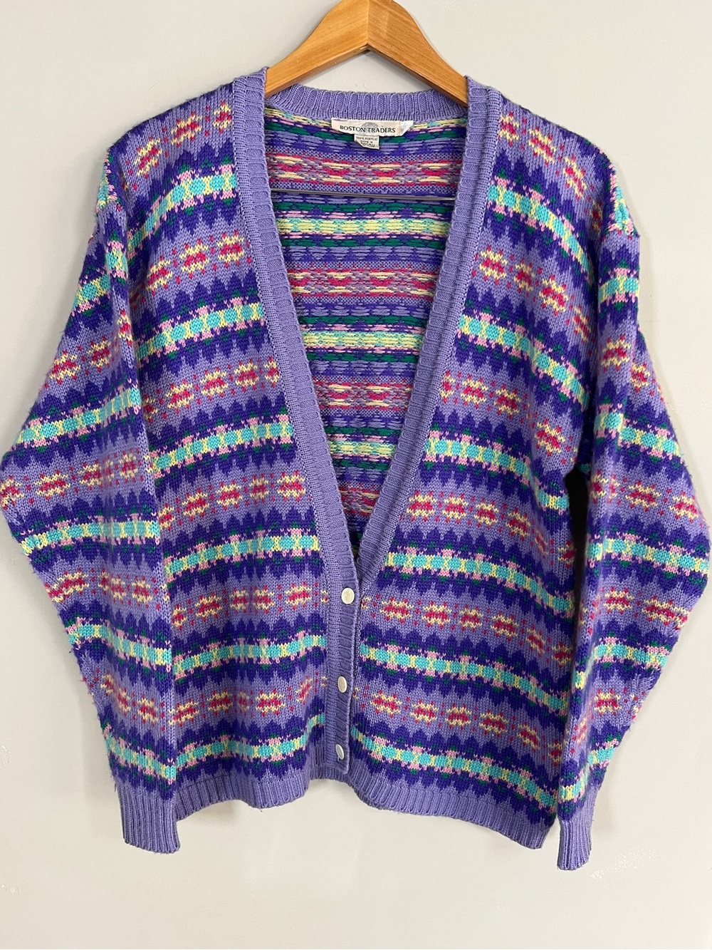 Vintage Boston Traders Large Purple Geometric Knit Cardigan Sweater Grandpacore